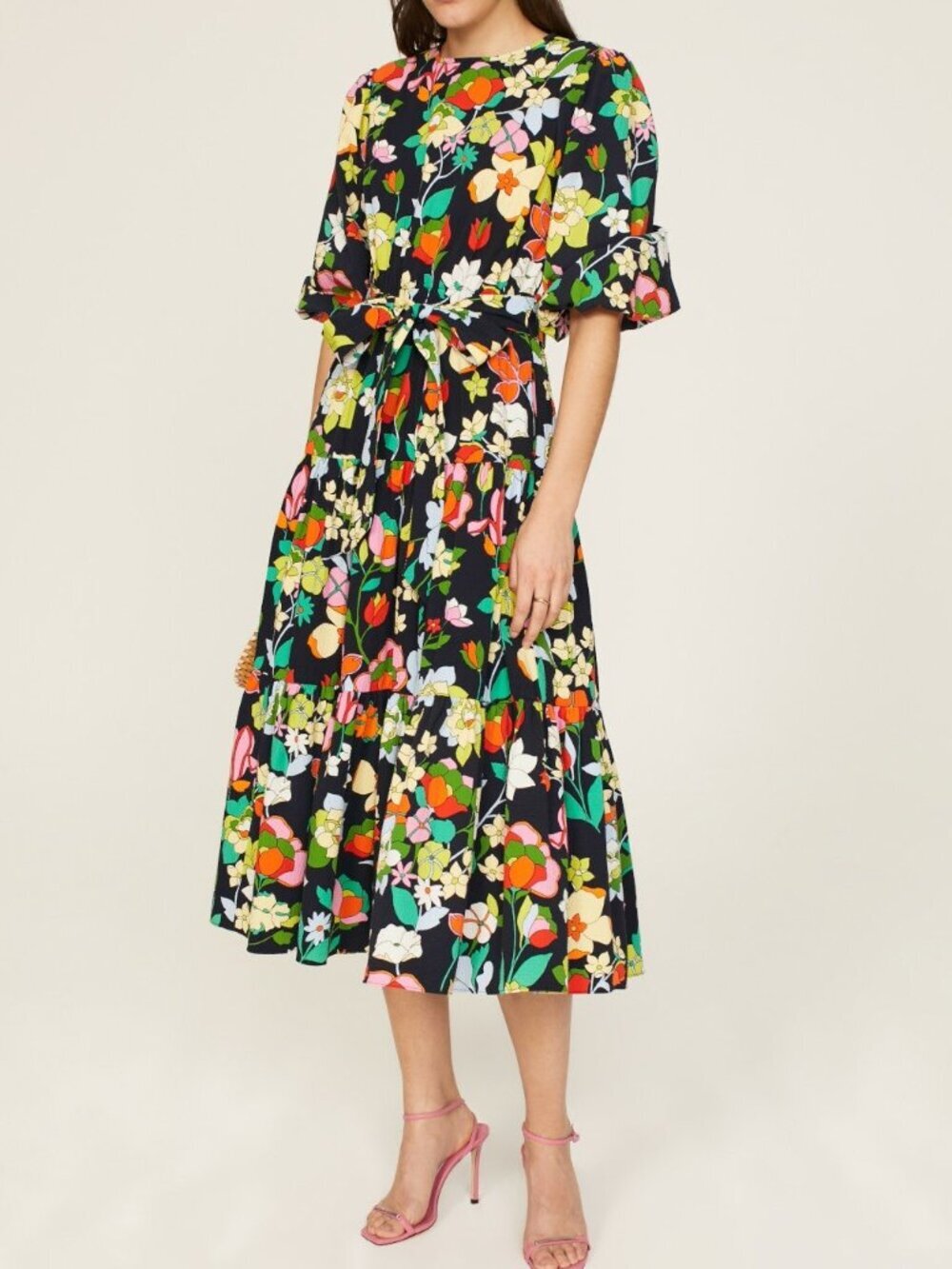 Kate Spade New York Flower Bed Lawn Midi Dress - Black Floral - Size XS